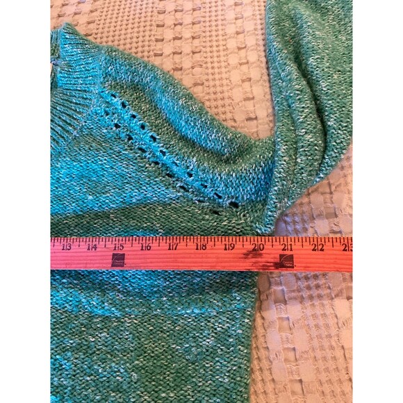St John’s Bay Woman’s Green Sweater Sz Petite Large V Neck Cable Style SOFT! - Picture 11 of 12